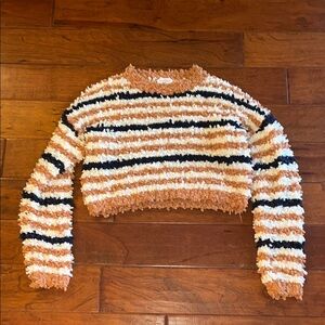 Vestique Striped Sweater in Orange, Black, and Cream